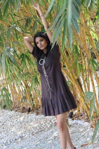 Beige N Brown  Strings  Of Threads and Concrete beaded Stole Neckpiece-Eliteearth