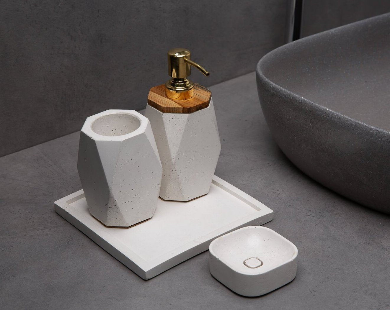 Bathroom Accessories Set Soap Dispenser Not Included, Concrete