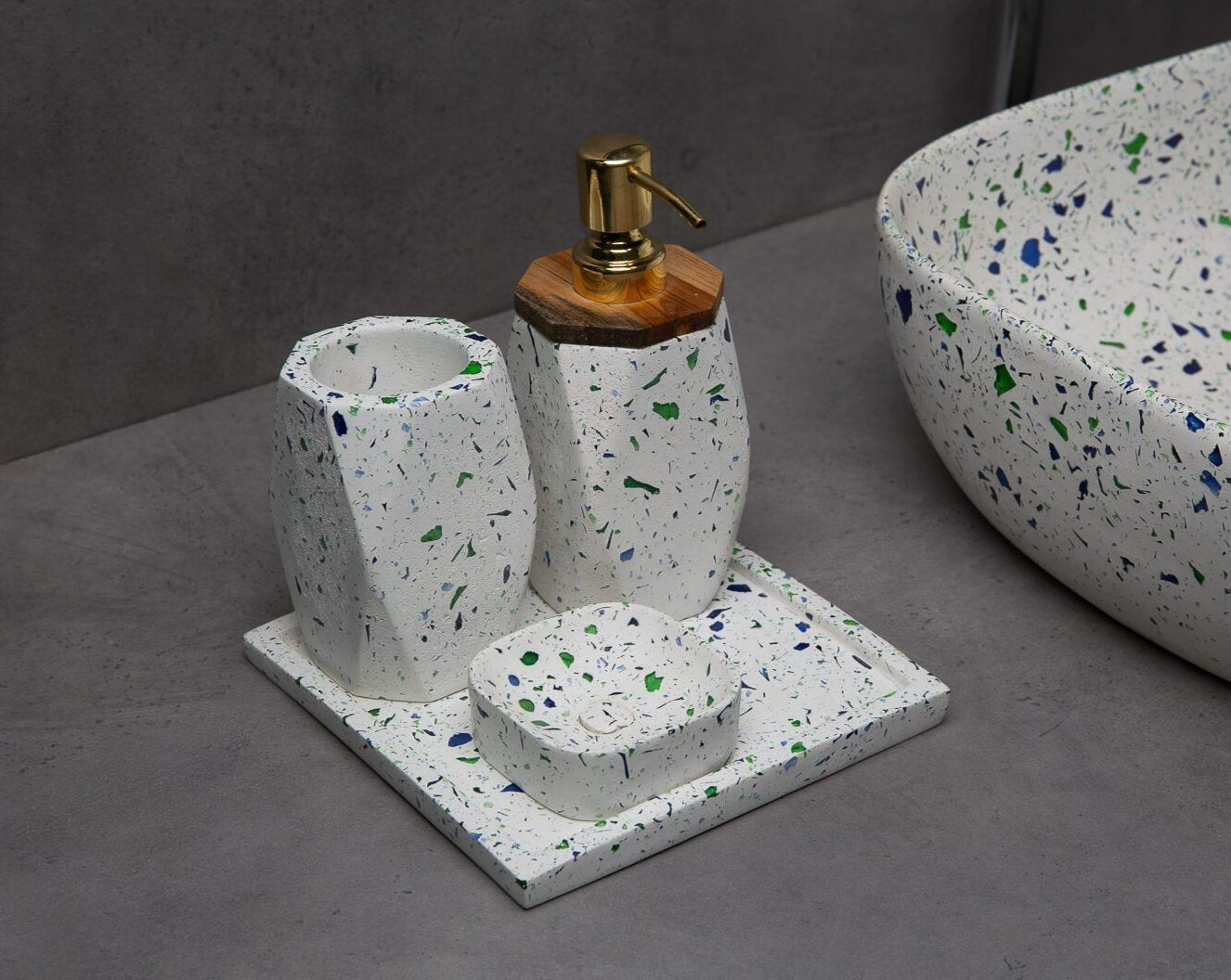 Concrete Glaze Bath Accessories Set-Eliteearth