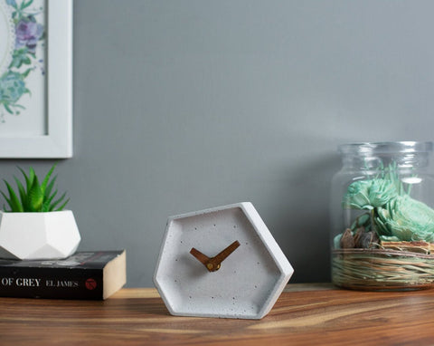 Concrete Hexa Tabletop Clock Grey-Eliteearth