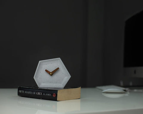 Concrete Hexa Tabletop Clock Grey-Eliteearth