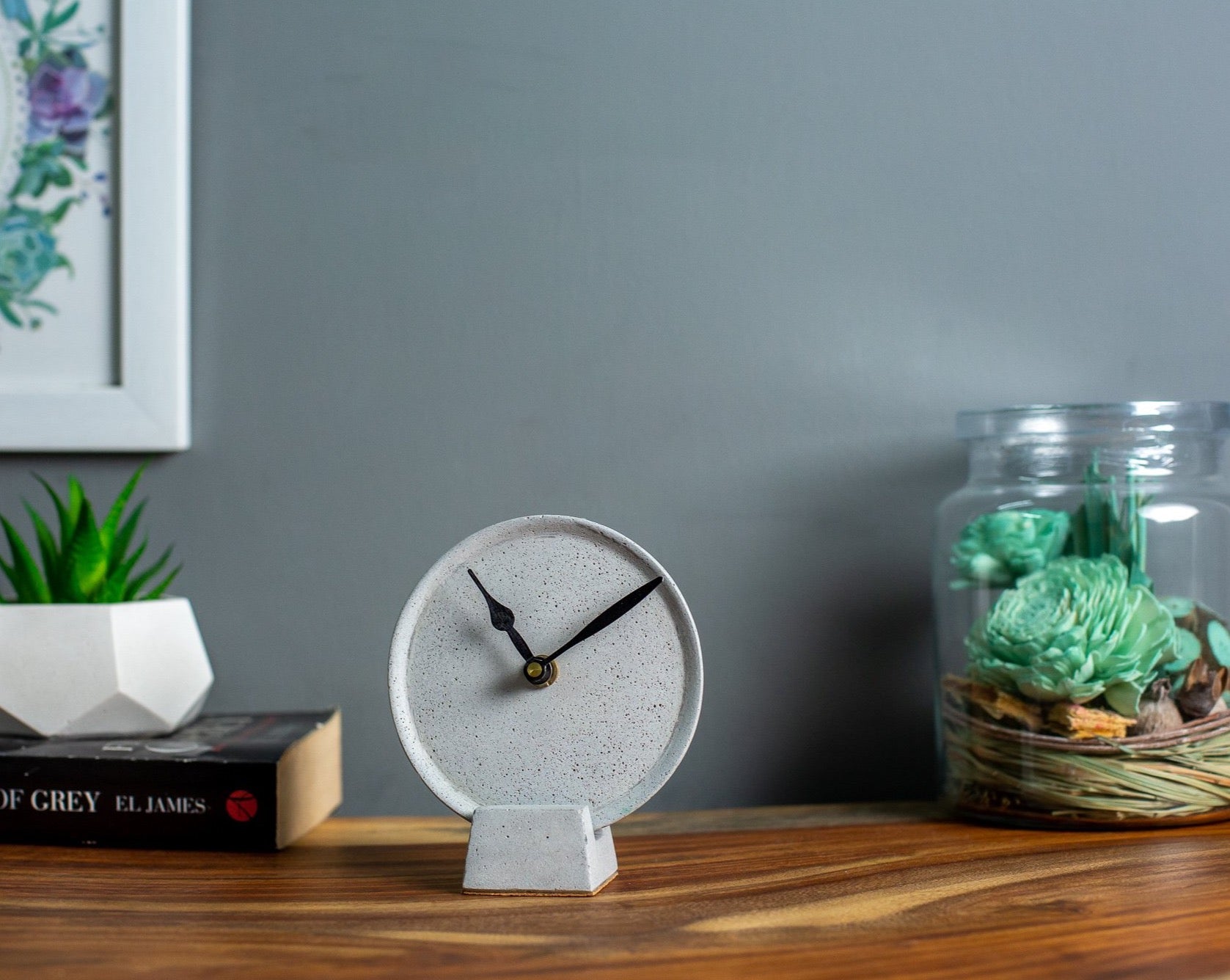 Concrete Mini Moon Tabletop Clock Grey-Eliteearth