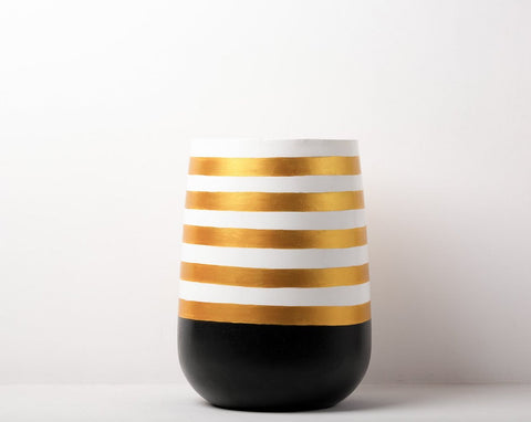 Concrete Parabola Planter Black/Gold Stripes - Handprinted Collection-Eliteearth