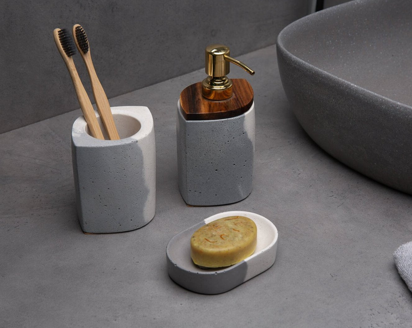 Concrete Sorbet Bath Accessories Set-Eliteearth