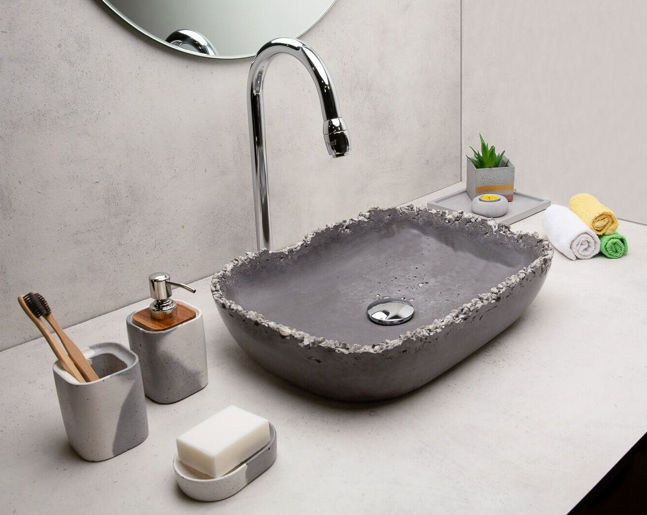 Concrete Stanza Wash Basin - Charcoal White-Eliteearth