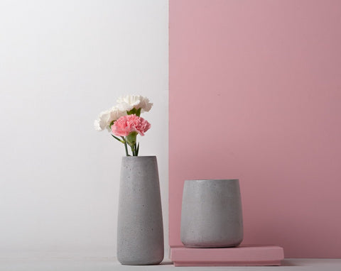 Concrete Tinted Vase Duo in Grey - Vazo Collection - Eliteearth