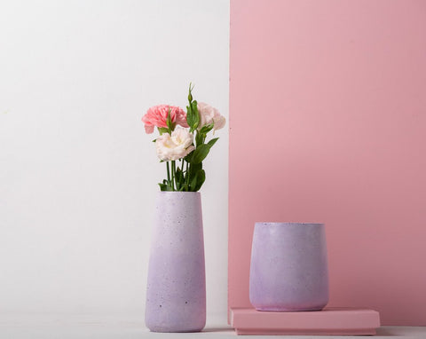 Concrete Tinted Vase Duo in Lavender-Vazo Collection - Eliteearth