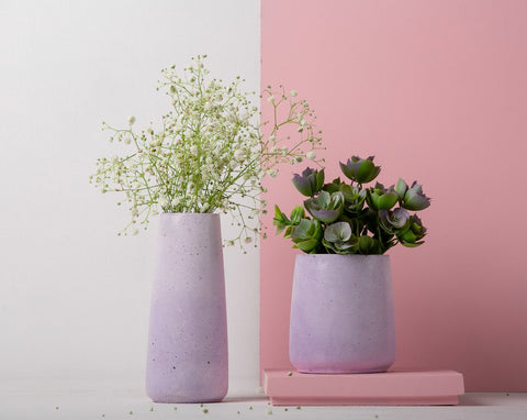 Concrete Tinted Vase Duo in Lavender-Vazo Collection - Eliteearth