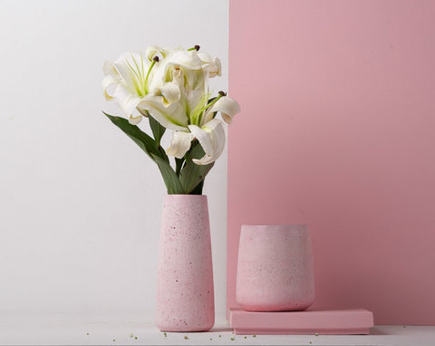 Concrete Tinted Vase Duo in Pink - Vazo Collection - Eliteearth