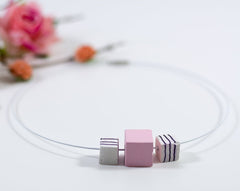 White and Pink Handpainted concrete chord Necklace and Earing Set - Eliteearth