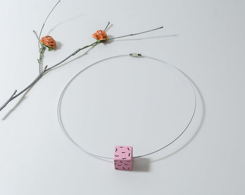 Pink Handpainted concrete chord Necklace and Earing Set - Eliteearth