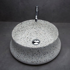 Concrete Curvy Wash Basin- White  Terrazzo-Eliteearth