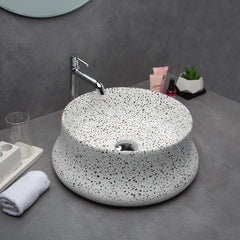 Concrete Curvy Wash Basin- White  Terrazzo-Eliteearth