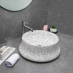 Concrete Curvy Wash Basin- White  Terrazzo